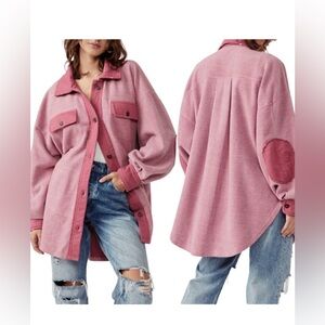 Free People Ruby Sweetheart Jacket Oversized Patch Elbows Longline Shacket